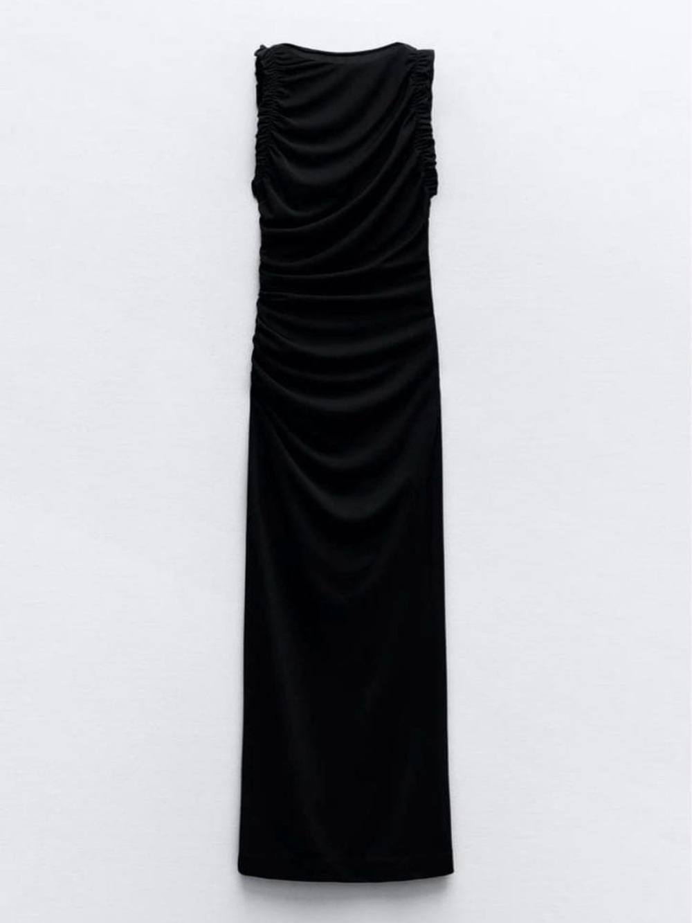 Zara Sleeveless Black Ruched Maxi Dress